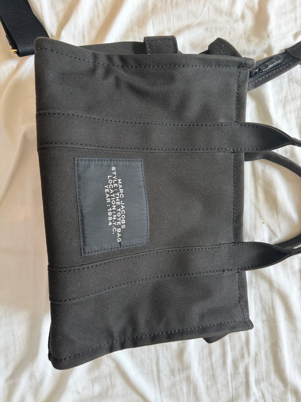 Marc Jacobs Black Canvas Tote Bag with Logo Strap - Picture 7 of 12